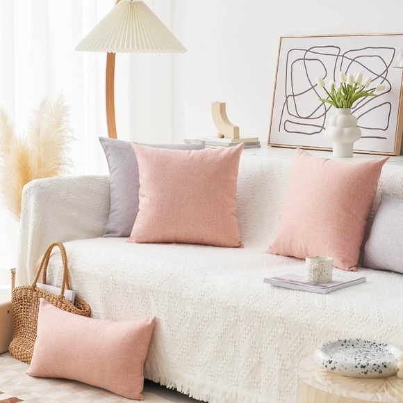 New! 2 Pack of Pink Linen Decorative Throw Pillow Covers - Picture 2 of 6